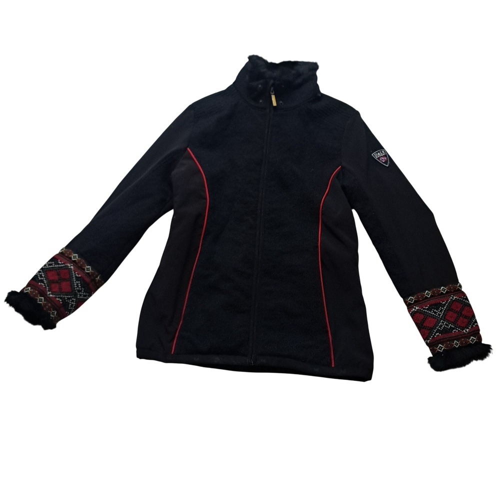 Dale of Norway Jacket Womens Small Black Full Zip Wool Ski Nordic Embroidered